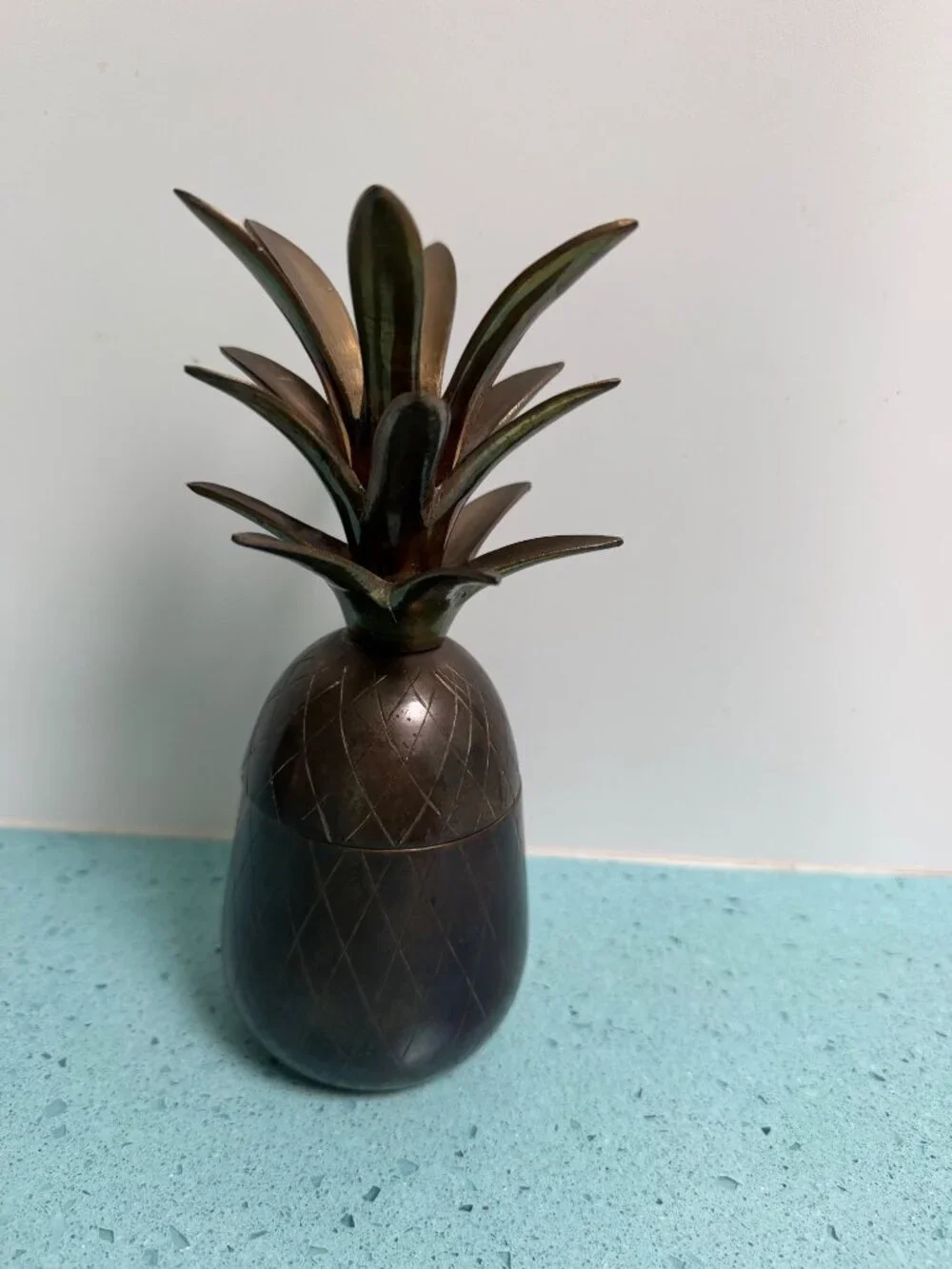 Brass Pineapple Lidded Container Mid Century Hollywood Regency Style